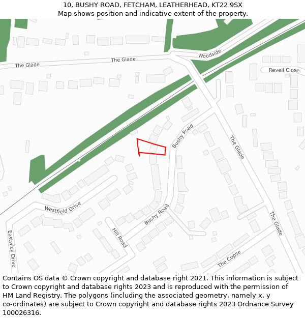 10, BUSHY ROAD, FETCHAM, LEATHERHEAD, KT22 9SX: Location map and indicative extent of plot