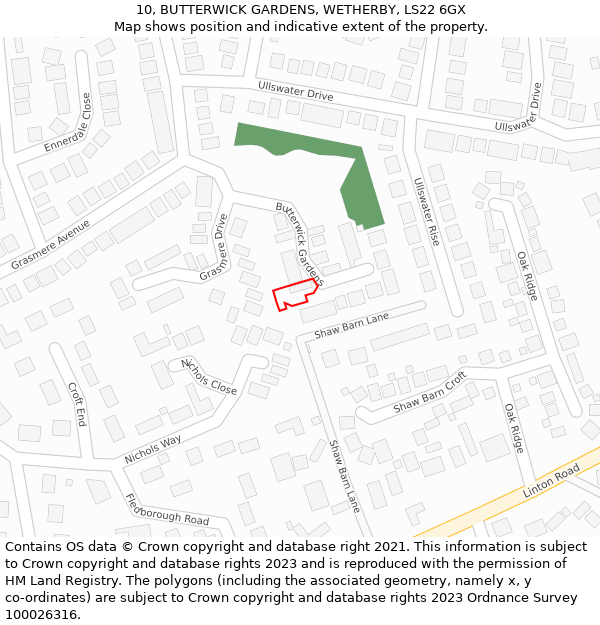 10, BUTTERWICK GARDENS, WETHERBY, LS22 6GX: Location map and indicative extent of plot