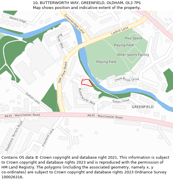 10, BUTTERWORTH WAY, GREENFIELD, OLDHAM, OL3 7PS: Location map and indicative extent of plot