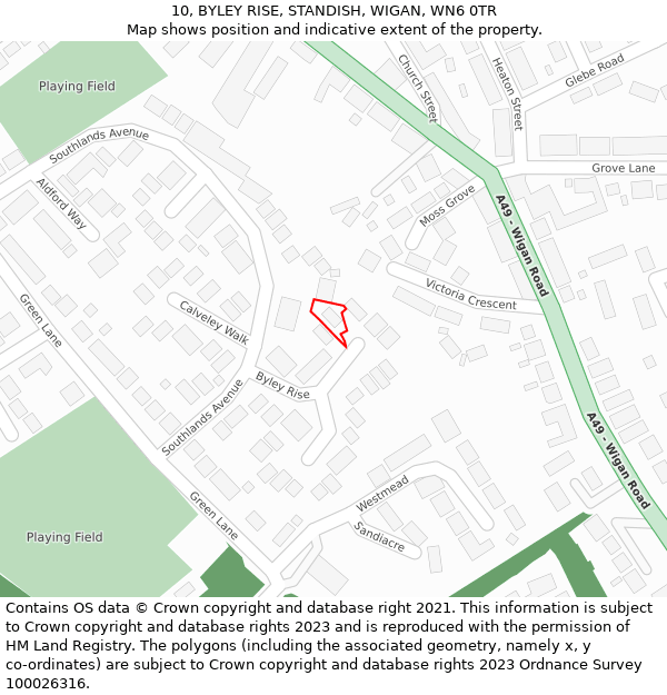 10, BYLEY RISE, STANDISH, WIGAN, WN6 0TR: Location map and indicative extent of plot