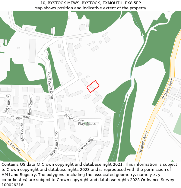 10, BYSTOCK MEWS, BYSTOCK, EXMOUTH, EX8 5EP: Location map and indicative extent of plot