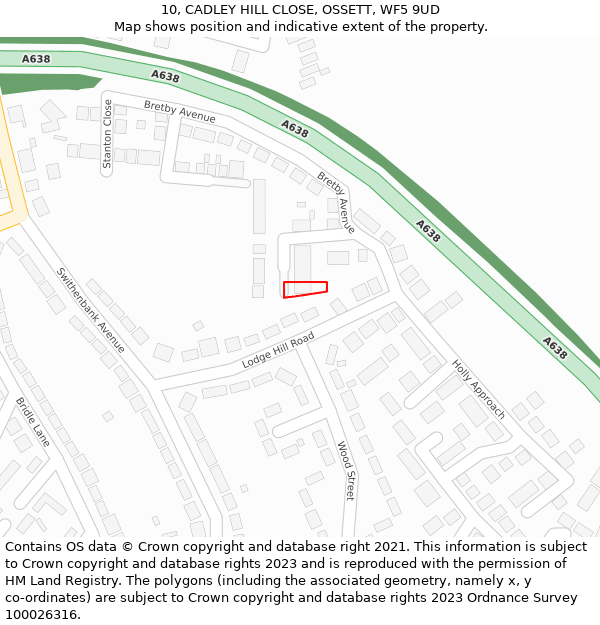 10, CADLEY HILL CLOSE, OSSETT, WF5 9UD: Location map and indicative extent of plot