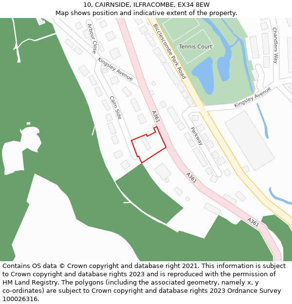 10, CAIRNSIDE, ILFRACOMBE, EX34 8EW: Location map and indicative extent of plot