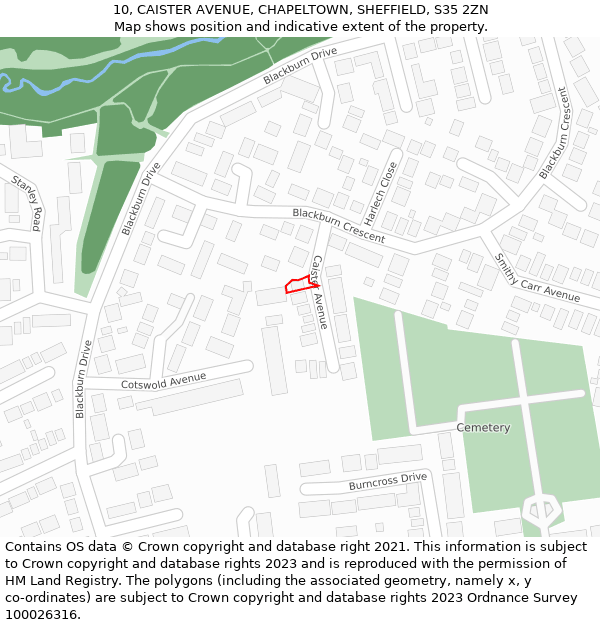 10, CAISTER AVENUE, CHAPELTOWN, SHEFFIELD, S35 2ZN: Location map and indicative extent of plot