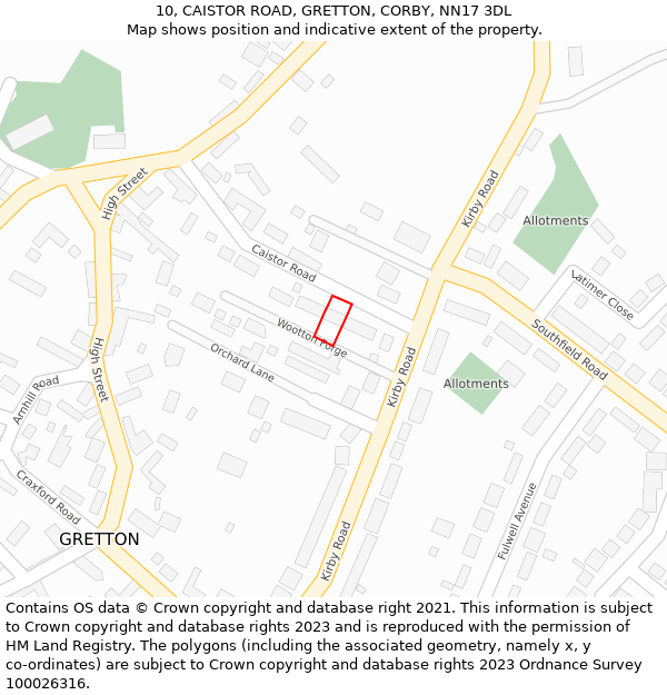 10, CAISTOR ROAD, GRETTON, CORBY, NN17 3DL: Location map and indicative extent of plot