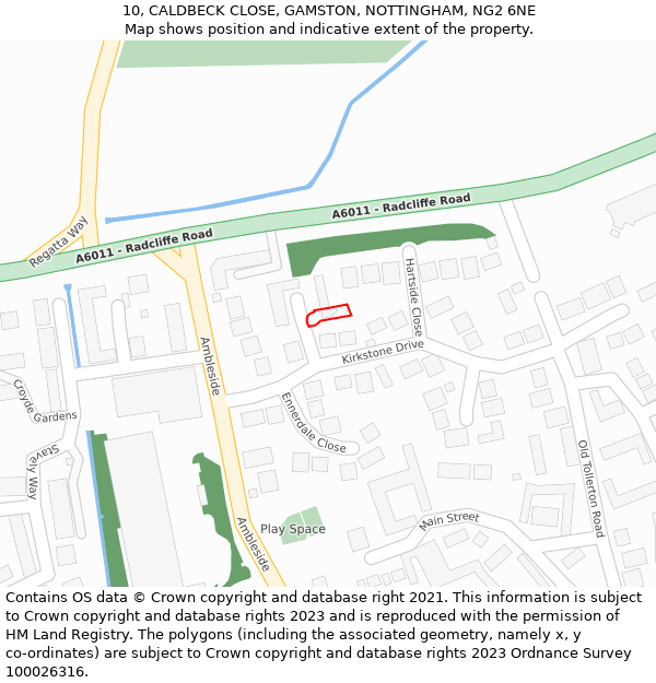 10, CALDBECK CLOSE, GAMSTON, NOTTINGHAM, NG2 6NE: Location map and indicative extent of plot