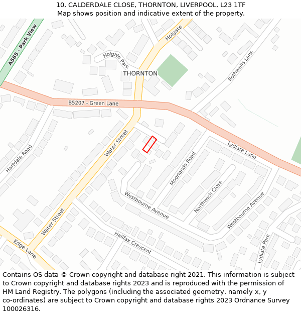 10, CALDERDALE CLOSE, THORNTON, LIVERPOOL, L23 1TF: Location map and indicative extent of plot