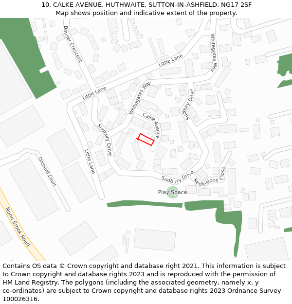 10, CALKE AVENUE, HUTHWAITE, SUTTON-IN-ASHFIELD, NG17 2SF: Location map and indicative extent of plot