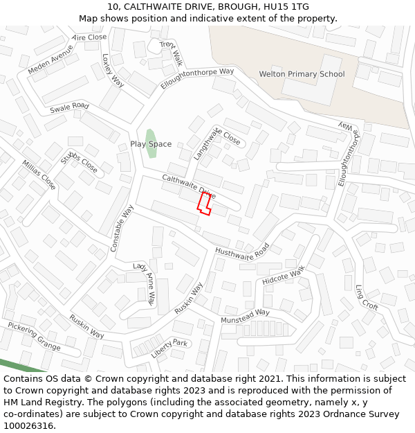 10, CALTHWAITE DRIVE, BROUGH, HU15 1TG: Location map and indicative extent of plot