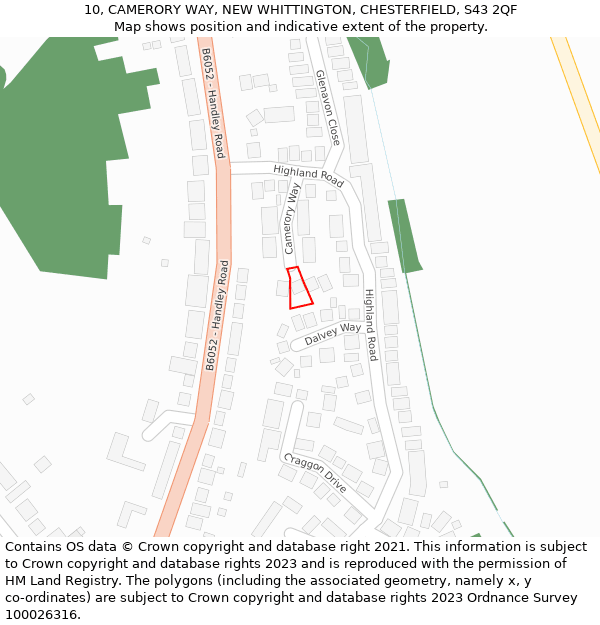 10, CAMERORY WAY, NEW WHITTINGTON, CHESTERFIELD, S43 2QF: Location map and indicative extent of plot