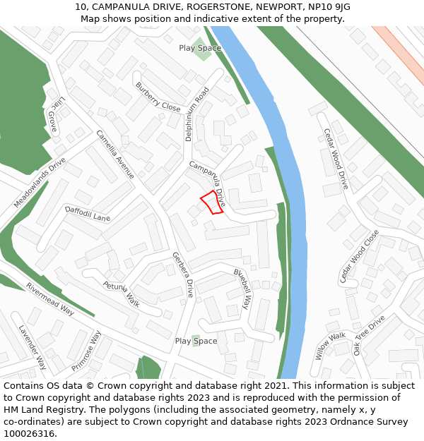 10, CAMPANULA DRIVE, ROGERSTONE, NEWPORT, NP10 9JG: Location map and indicative extent of plot