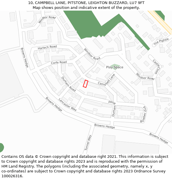 10, CAMPBELL LANE, PITSTONE, LEIGHTON BUZZARD, LU7 9FT: Location map and indicative extent of plot