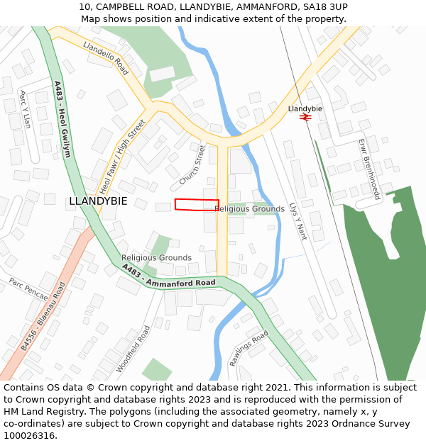 10, CAMPBELL ROAD, LLANDYBIE, AMMANFORD, SA18 3UP: Location map and indicative extent of plot