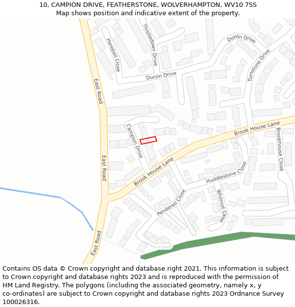 10, CAMPION DRIVE, FEATHERSTONE, WOLVERHAMPTON, WV10 7SS: Location map and indicative extent of plot