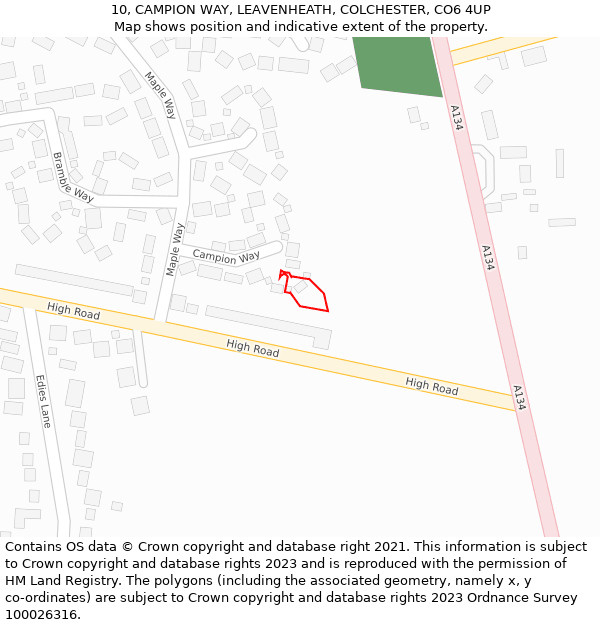 10, CAMPION WAY, LEAVENHEATH, COLCHESTER, CO6 4UP: Location map and indicative extent of plot