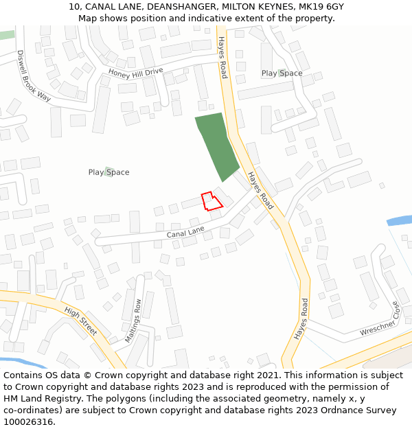 10, CANAL LANE, DEANSHANGER, MILTON KEYNES, MK19 6GY: Location map and indicative extent of plot
