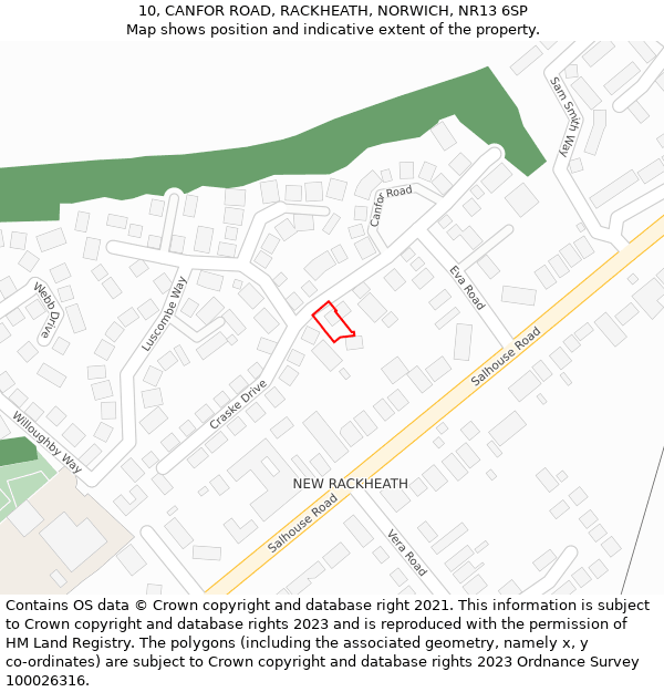 10, CANFOR ROAD, RACKHEATH, NORWICH, NR13 6SP: Location map and indicative extent of plot