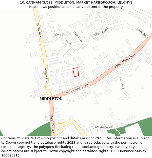 10, CANNAM CLOSE, MIDDLETON, MARKET HARBOROUGH, LE16 8YS: Location map and indicative extent of plot