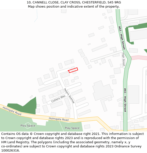 10, CANNELL CLOSE, CLAY CROSS, CHESTERFIELD, S45 9RG: Location map and indicative extent of plot