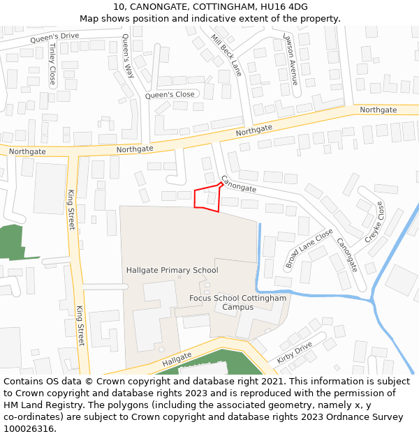 10, CANONGATE, COTTINGHAM, HU16 4DG: Location map and indicative extent of plot