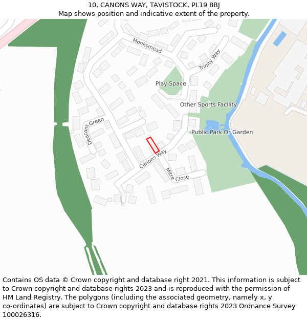 10, CANONS WAY, TAVISTOCK, PL19 8BJ: Location map and indicative extent of plot