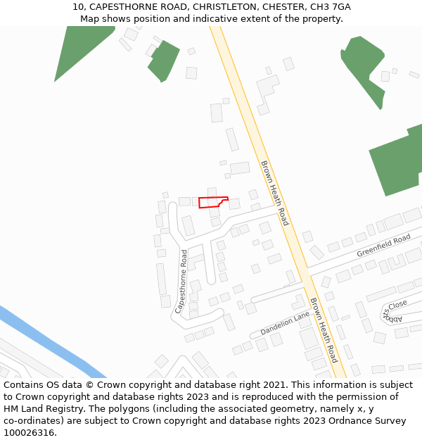 10, CAPESTHORNE ROAD, CHRISTLETON, CHESTER, CH3 7GA: Location map and indicative extent of plot