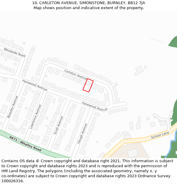 10, CARLETON AVENUE, SIMONSTONE, BURNLEY, BB12 7JA: Location map and indicative extent of plot
