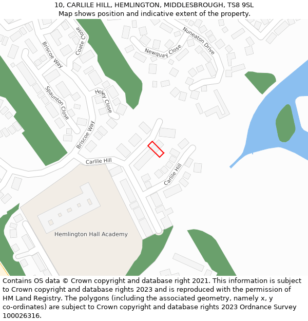 10, CARLILE HILL, HEMLINGTON, MIDDLESBROUGH, TS8 9SL: Location map and indicative extent of plot