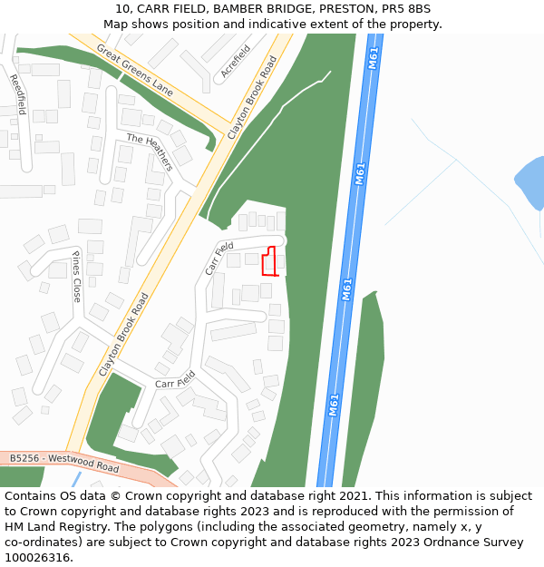 10, CARR FIELD, BAMBER BRIDGE, PRESTON, PR5 8BS: Location map and indicative extent of plot