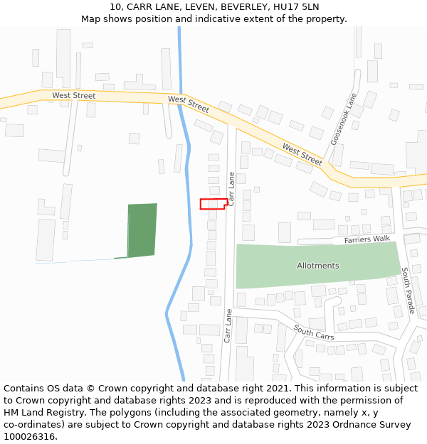 10, CARR LANE, LEVEN, BEVERLEY, HU17 5LN: Location map and indicative extent of plot