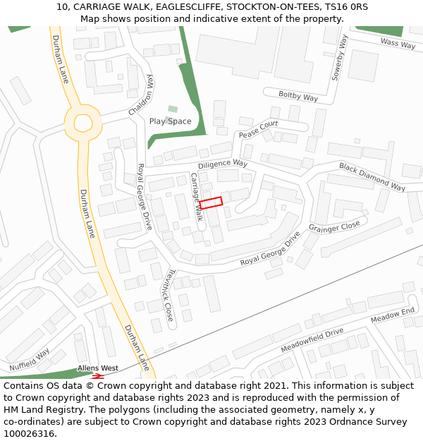 10, CARRIAGE WALK, EAGLESCLIFFE, STOCKTON-ON-TEES, TS16 0RS: Location map and indicative extent of plot