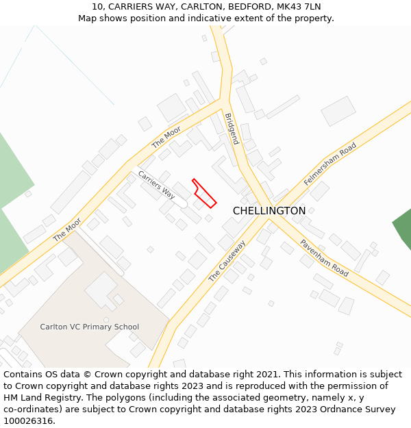 10, CARRIERS WAY, CARLTON, BEDFORD, MK43 7LN: Location map and indicative extent of plot