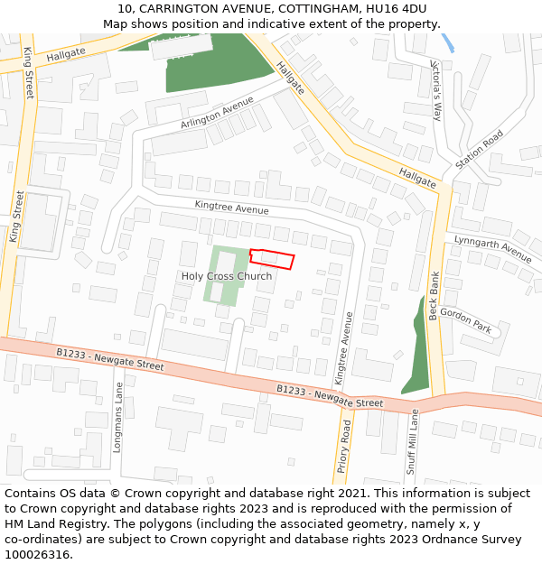 10, CARRINGTON AVENUE, COTTINGHAM, HU16 4DU: Location map and indicative extent of plot