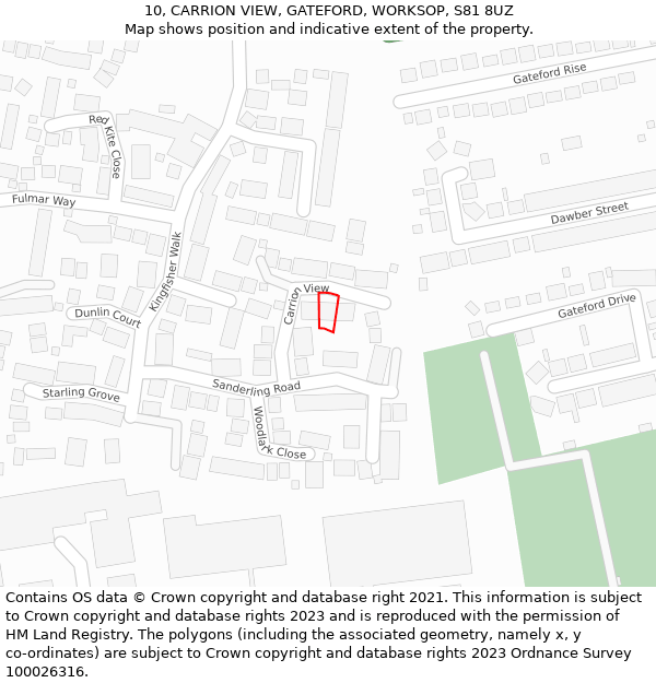 10, CARRION VIEW, GATEFORD, WORKSOP, S81 8UZ: Location map and indicative extent of plot