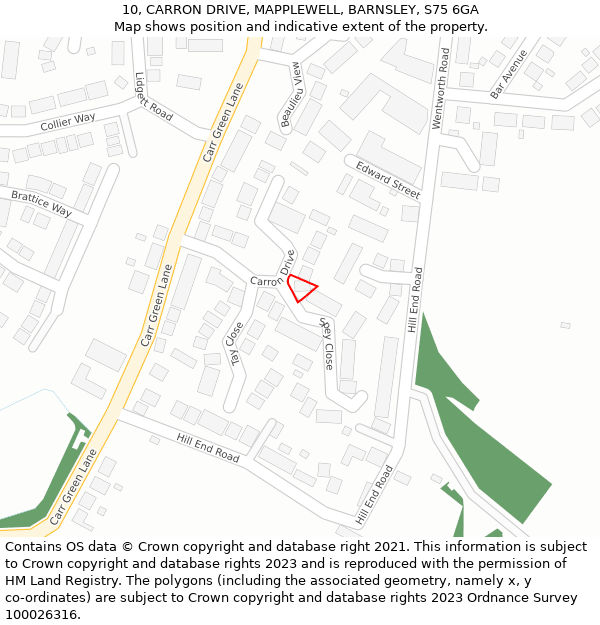 10, CARRON DRIVE, MAPPLEWELL, BARNSLEY, S75 6GA: Location map and indicative extent of plot