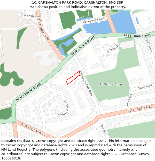 10, CARSHALTON PARK ROAD, CARSHALTON, SM5 3SR: Location map and indicative extent of plot