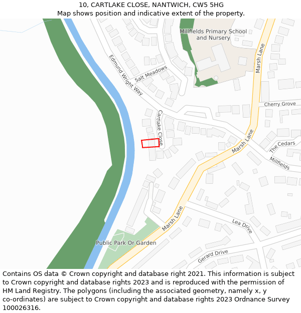 10, CARTLAKE CLOSE, NANTWICH, CW5 5HG: Location map and indicative extent of plot