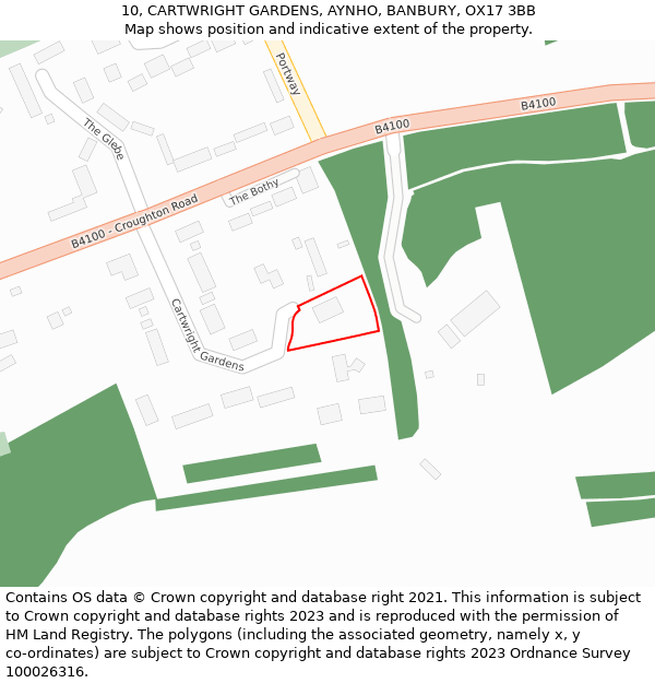 10, CARTWRIGHT GARDENS, AYNHO, BANBURY, OX17 3BB: Location map and indicative extent of plot