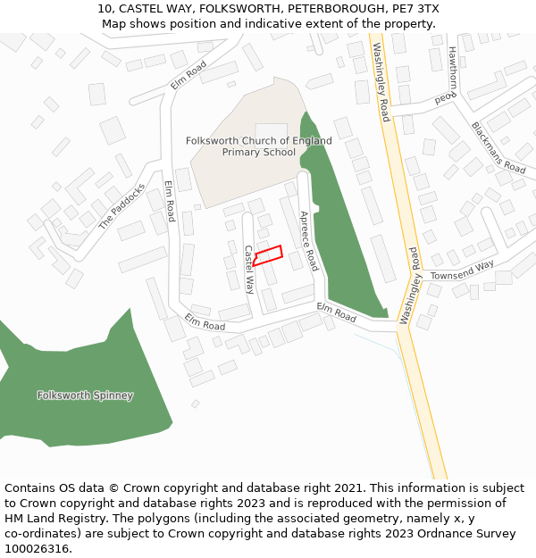 10, CASTEL WAY, FOLKSWORTH, PETERBOROUGH, PE7 3TX: Location map and indicative extent of plot