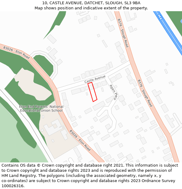 10, CASTLE AVENUE, DATCHET, SLOUGH, SL3 9BA: Location map and indicative extent of plot