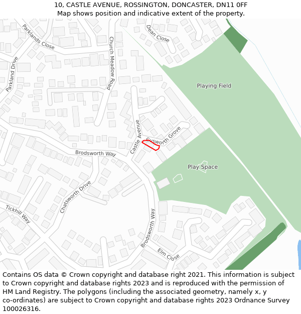 10, CASTLE AVENUE, ROSSINGTON, DONCASTER, DN11 0FF: Location map and indicative extent of plot