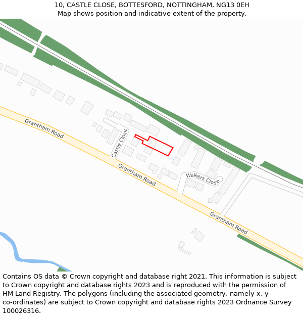 10, CASTLE CLOSE, BOTTESFORD, NOTTINGHAM, NG13 0EH: Location map and indicative extent of plot