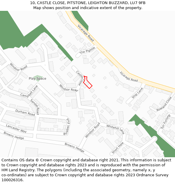 10, CASTLE CLOSE, PITSTONE, LEIGHTON BUZZARD, LU7 9FB: Location map and indicative extent of plot