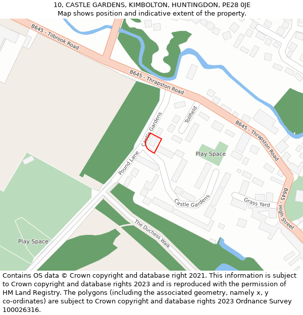 10, CASTLE GARDENS, KIMBOLTON, HUNTINGDON, PE28 0JE: Location map and indicative extent of plot