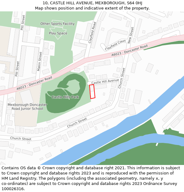 10, CASTLE HILL AVENUE, MEXBOROUGH, S64 0HJ: Location map and indicative extent of plot