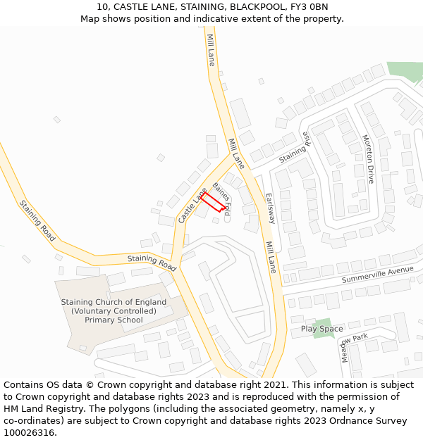 10, CASTLE LANE, STAINING, BLACKPOOL, FY3 0BN: Location map and indicative extent of plot