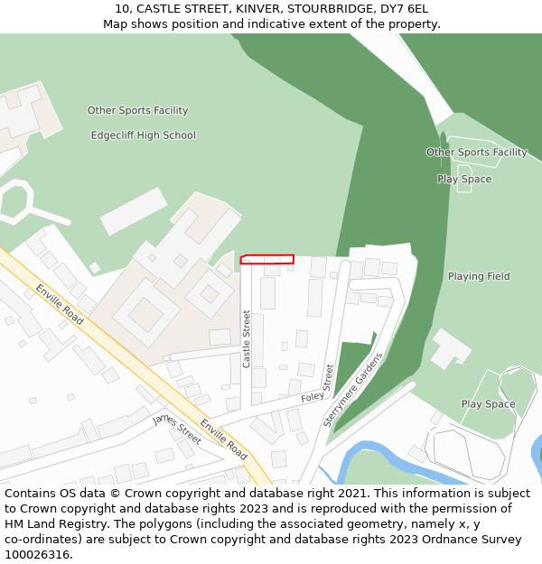 10, CASTLE STREET, KINVER, STOURBRIDGE, DY7 6EL: Location map and indicative extent of plot