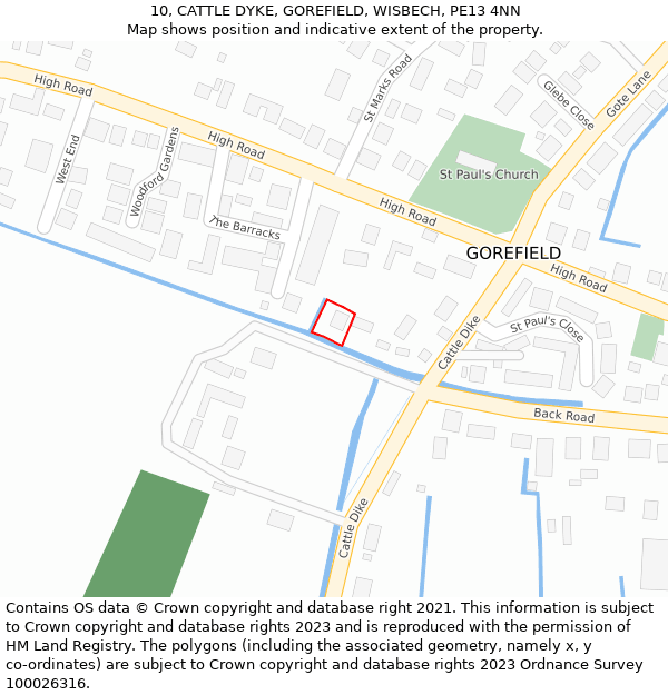 10, CATTLE DYKE, GOREFIELD, WISBECH, PE13 4NN: Location map and indicative extent of plot