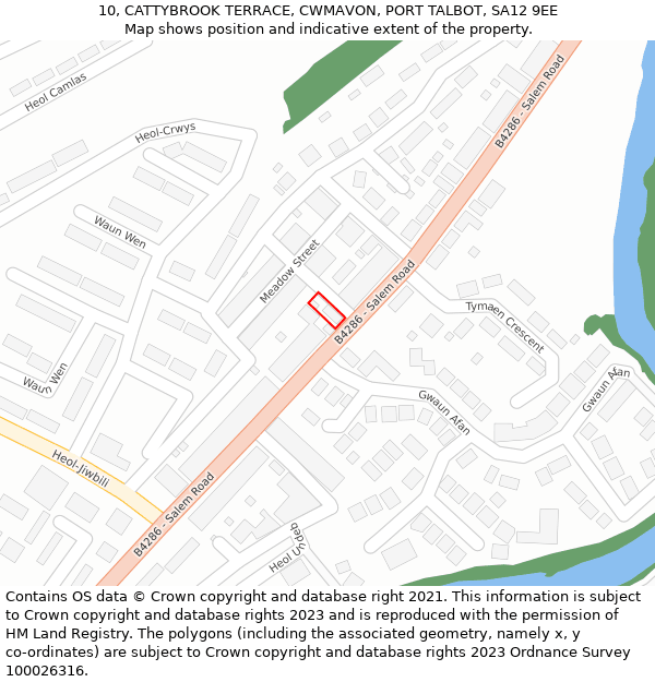 10, CATTYBROOK TERRACE, CWMAVON, PORT TALBOT, SA12 9EE: Location map and indicative extent of plot