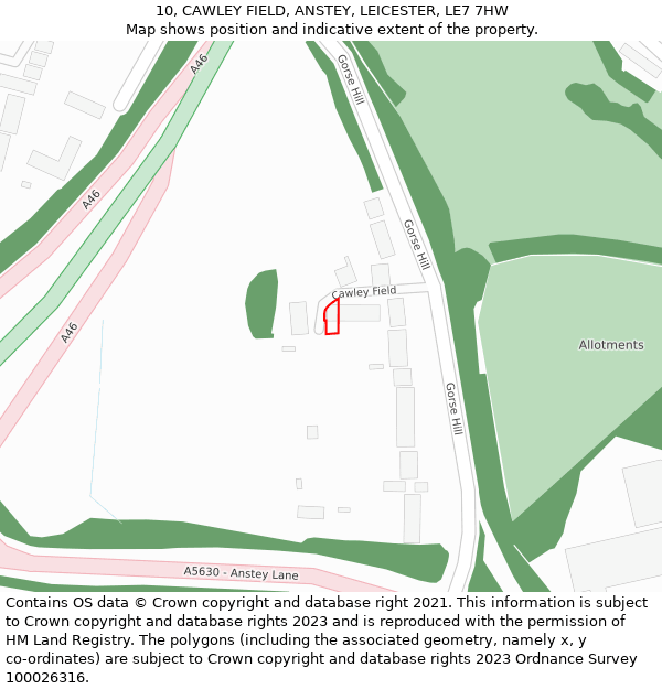 10, CAWLEY FIELD, ANSTEY, LEICESTER, LE7 7HW: Location map and indicative extent of plot
